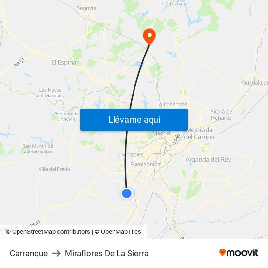 Carranque to Miraflores De La Sierra map
