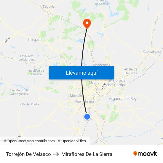 Torrejón De Velasco to Miraflores De La Sierra map