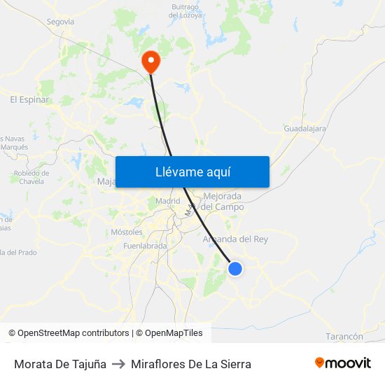 Morata De Tajuña to Miraflores De La Sierra map