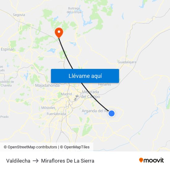 Valdilecha to Miraflores De La Sierra map