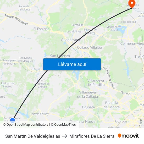 San Martín De Valdeiglesias to Miraflores De La Sierra map