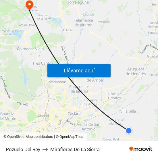 Pozuelo Del Rey to Miraflores De La Sierra map