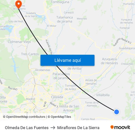 Olmeda De Las Fuentes to Miraflores De La Sierra map