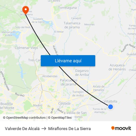 Valverde De Alcalá to Miraflores De La Sierra map