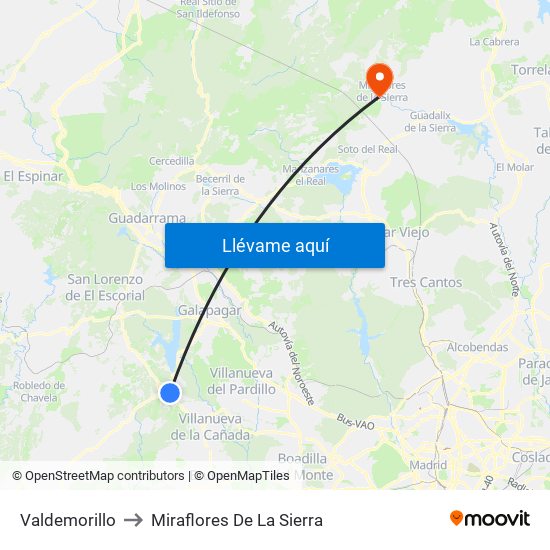 Valdemorillo to Miraflores De La Sierra map