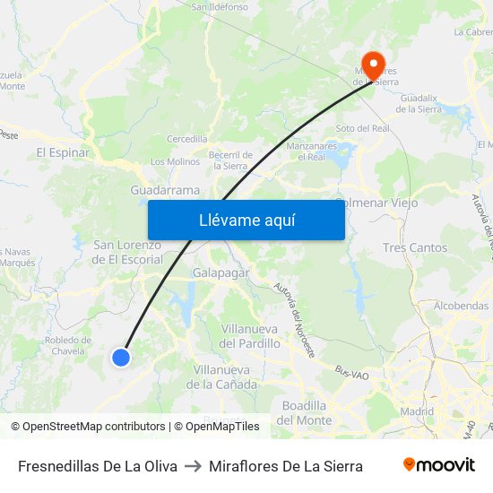 Fresnedillas De La Oliva to Miraflores De La Sierra map