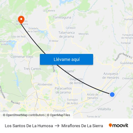 Los Santos De La Humosa to Miraflores De La Sierra map