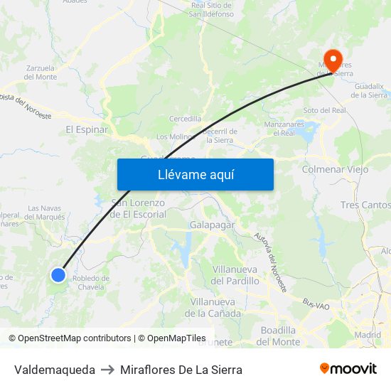 Valdemaqueda to Miraflores De La Sierra map