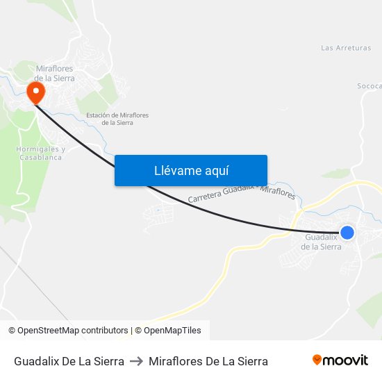 Guadalix De La Sierra to Miraflores De La Sierra map
