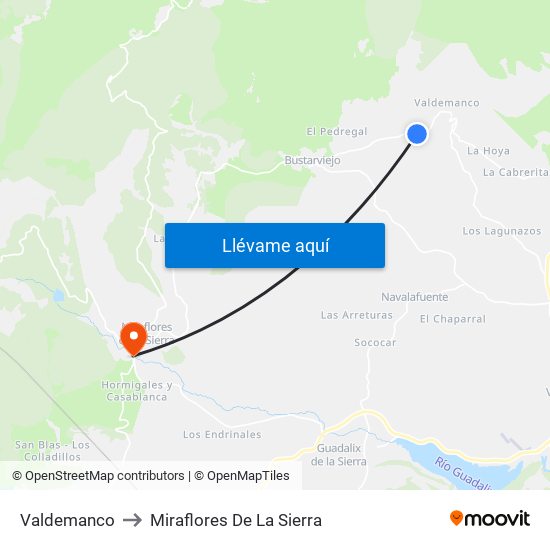 Valdemanco to Miraflores De La Sierra map