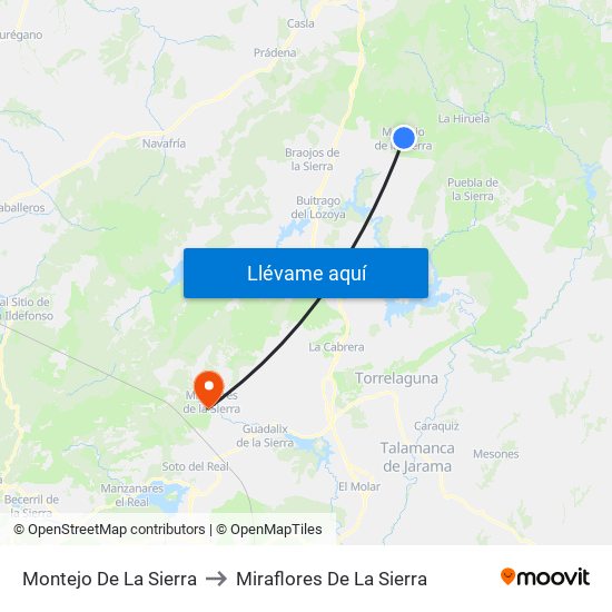 Montejo De La Sierra to Miraflores De La Sierra map