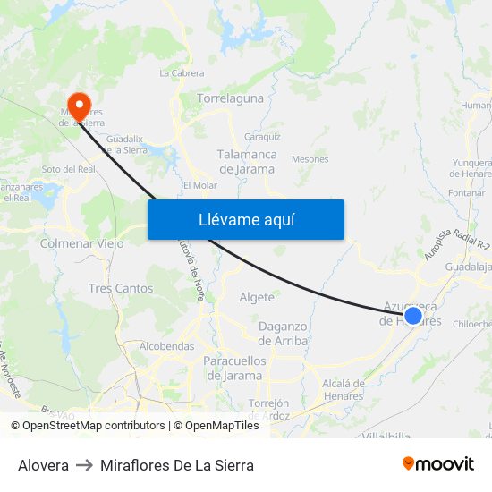 Alovera to Miraflores De La Sierra map
