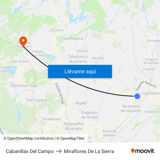 Cabanillas Del Campo to Miraflores De La Sierra map