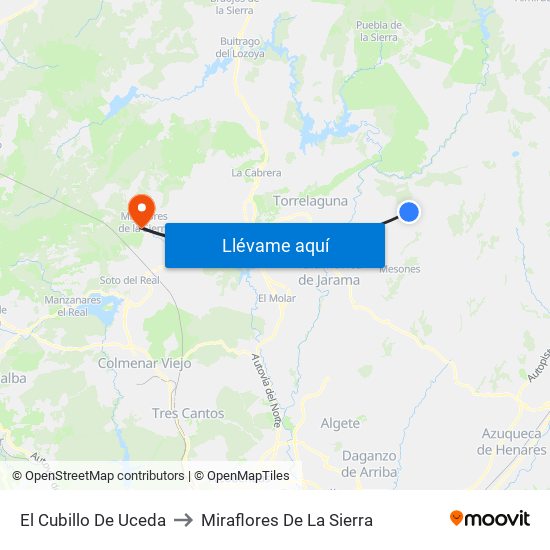 El Cubillo De Uceda to Miraflores De La Sierra map