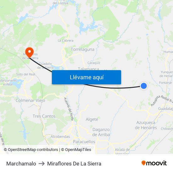 Marchamalo to Miraflores De La Sierra map