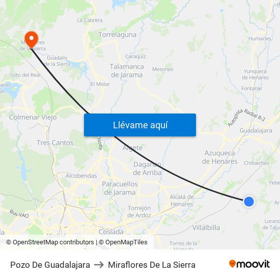 Pozo De Guadalajara to Miraflores De La Sierra map