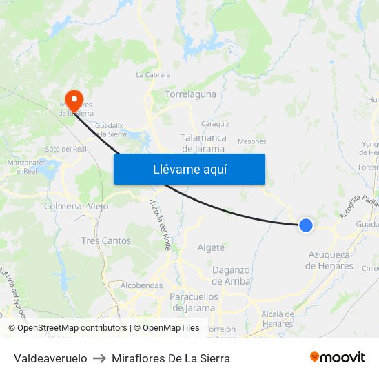 Valdeaveruelo to Miraflores De La Sierra map