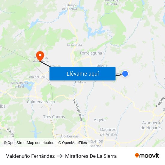 Valdenuño Fernández to Miraflores De La Sierra map