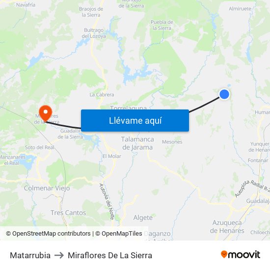 Matarrubia to Miraflores De La Sierra map