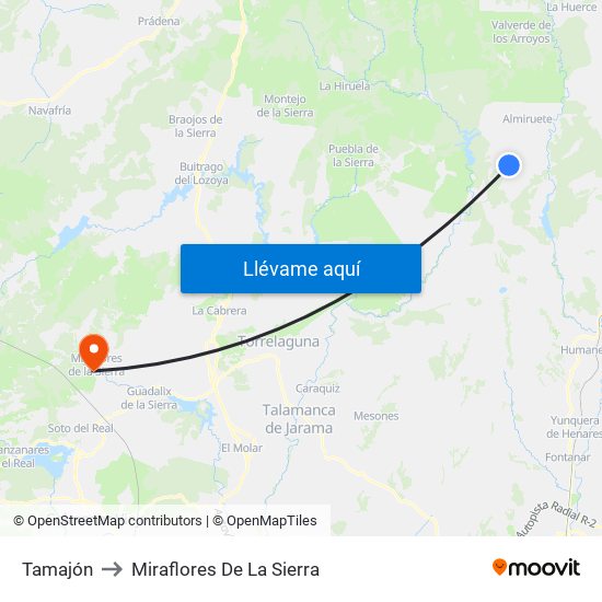 Tamajón to Miraflores De La Sierra map