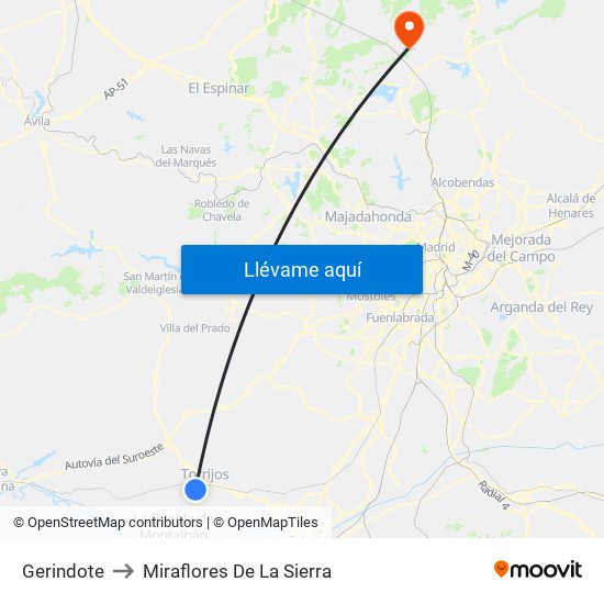 Gerindote to Miraflores De La Sierra map