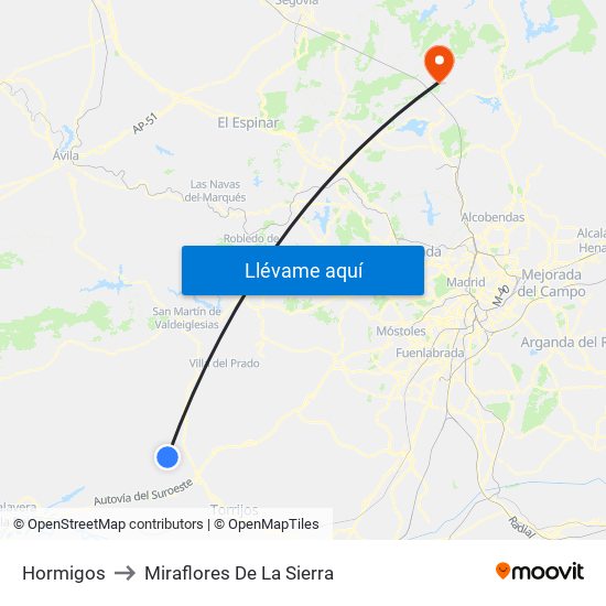 Hormigos to Miraflores De La Sierra map