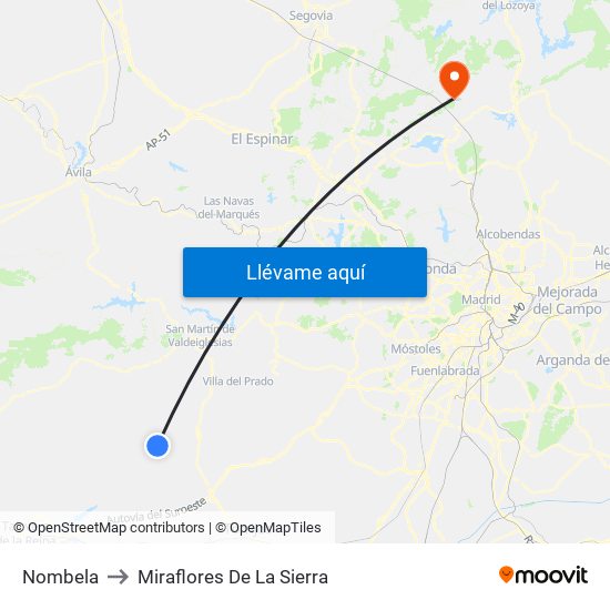 Nombela to Miraflores De La Sierra map