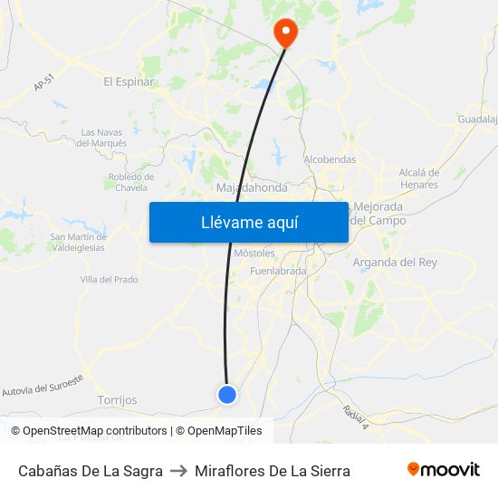 Cabañas De La Sagra to Miraflores De La Sierra map
