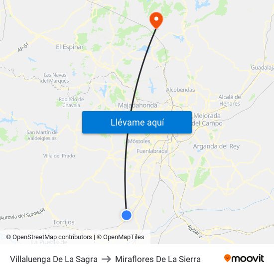 Villaluenga De La Sagra to Miraflores De La Sierra map