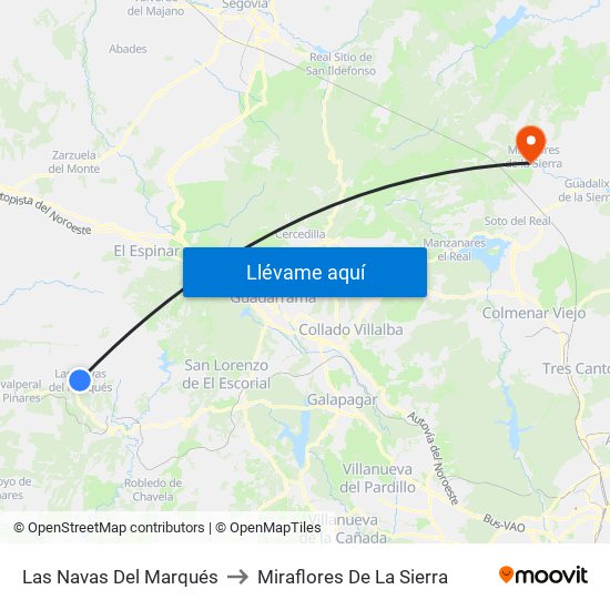 Las Navas Del Marqués to Miraflores De La Sierra map
