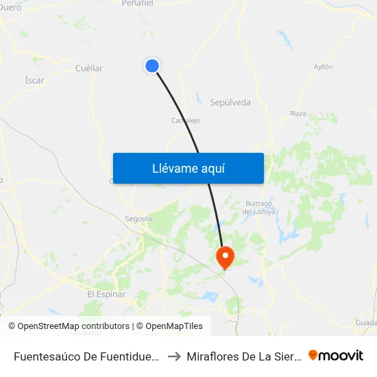 Fuentesaúco De Fuentidueña to Miraflores De La Sierra map