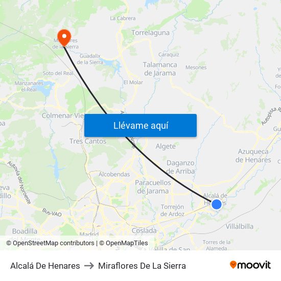 Alcalá De Henares to Miraflores De La Sierra map