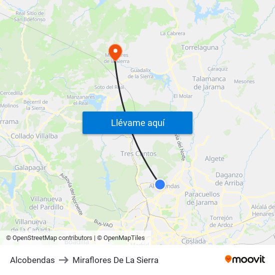 Alcobendas to Miraflores De La Sierra map
