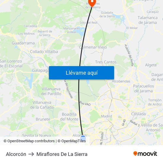 Alcorcón to Miraflores De La Sierra map