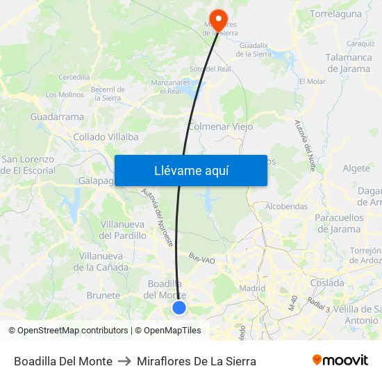 Boadilla Del Monte to Miraflores De La Sierra map
