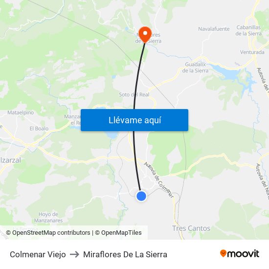 Colmenar Viejo to Miraflores De La Sierra map