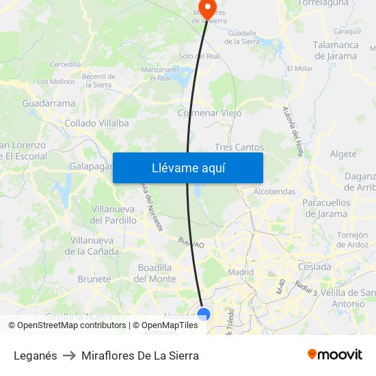 Leganés to Miraflores De La Sierra map
