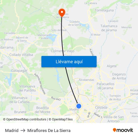 Madrid to Miraflores De La Sierra map