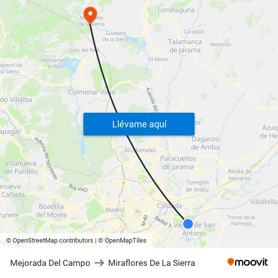 Mejorada Del Campo to Miraflores De La Sierra map