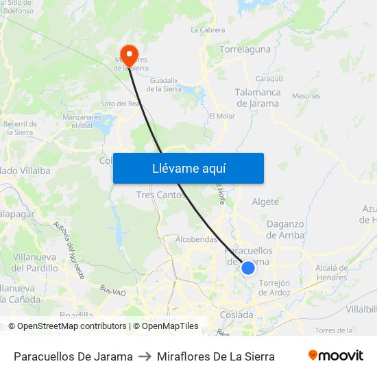 Paracuellos De Jarama to Miraflores De La Sierra map