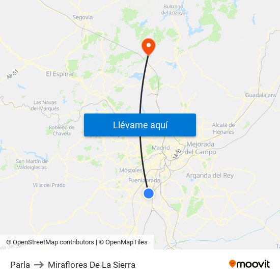 Parla to Miraflores De La Sierra map