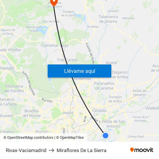 Rivas-Vaciamadrid to Miraflores De La Sierra map