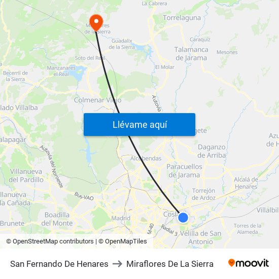 San Fernando De Henares to Miraflores De La Sierra map