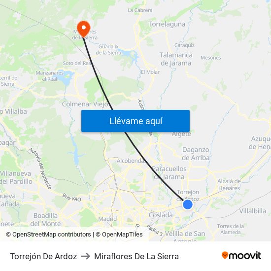 Torrejón De Ardoz to Miraflores De La Sierra map