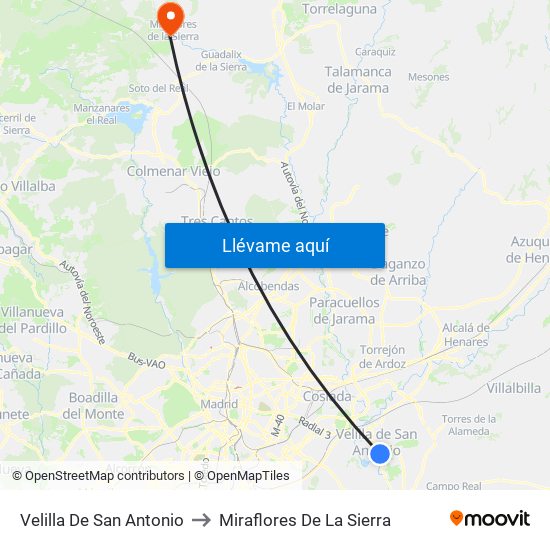 Velilla De San Antonio to Miraflores De La Sierra map