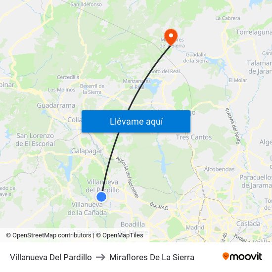 Villanueva Del Pardillo to Miraflores De La Sierra map