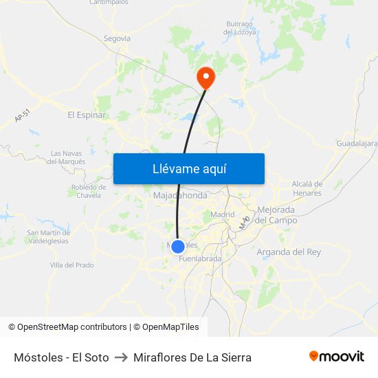 Móstoles - El Soto to Miraflores De La Sierra map