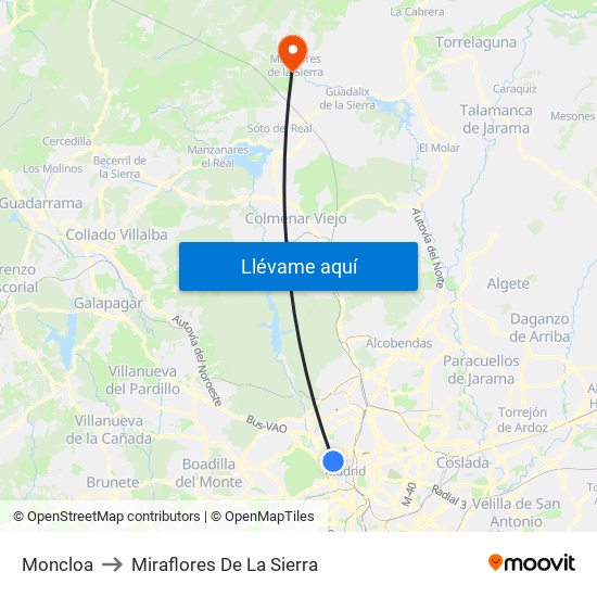 Moncloa to Miraflores De La Sierra map