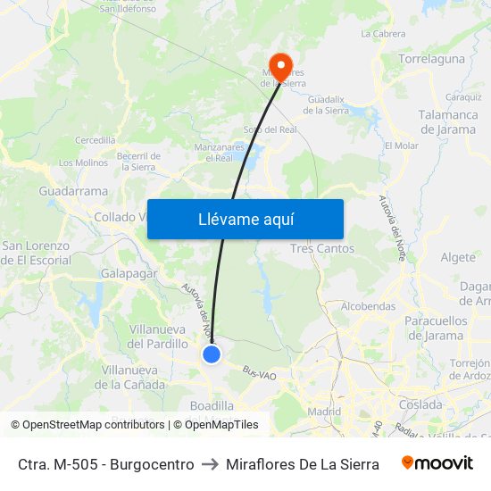 Ctra. M-505 - Burgocentro to Miraflores De La Sierra map