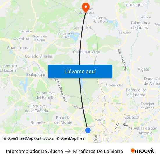 Intercambiador De Aluche to Miraflores De La Sierra map